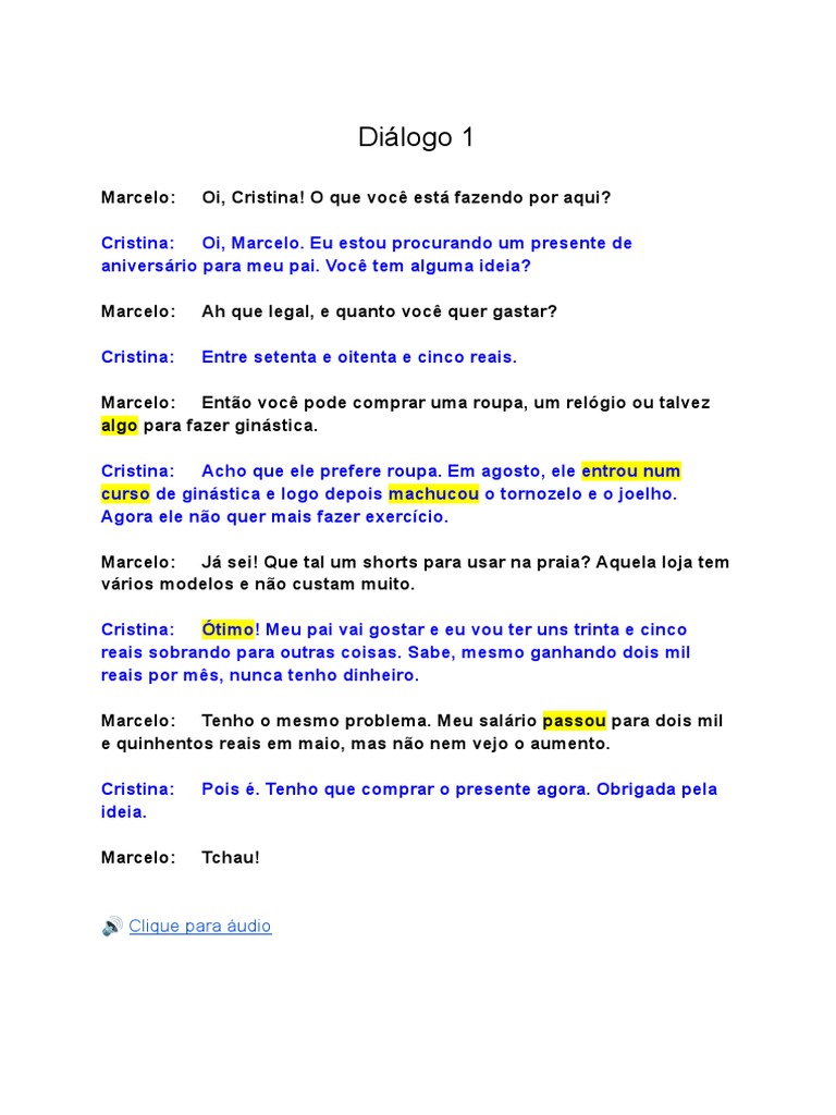 Diálogo sobre Presentes em Português | PDF