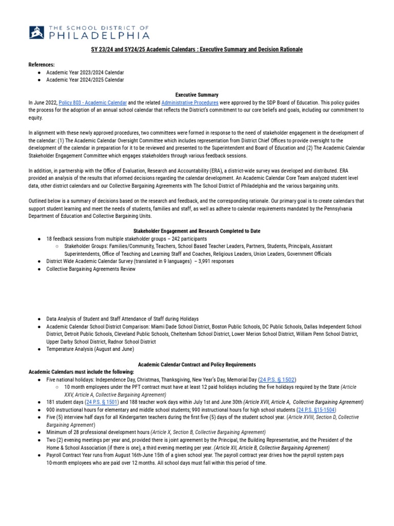 FINAL Academic Calendar SY23 24 SY24 25 Companion Document (Internal