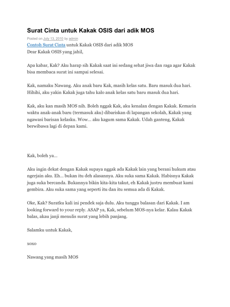 Contoh Surat Cinta Untuk Osis Yang Singkat Page Forum