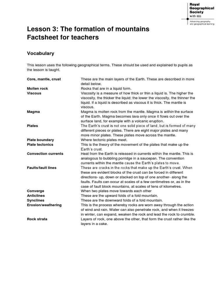 KS2 MVE FormationFactsheet3 PDF Plate Tectonics Mountains