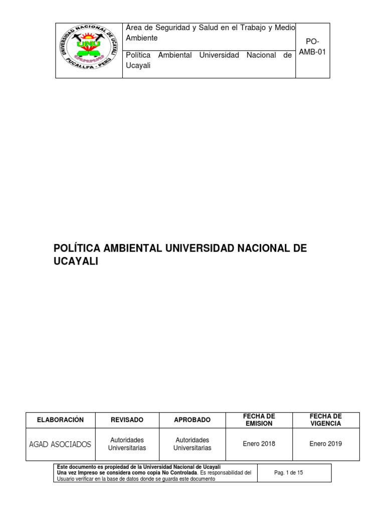 Política Ambiental de la UNU | PDF | Sustentabilidad | Desarrollo ...