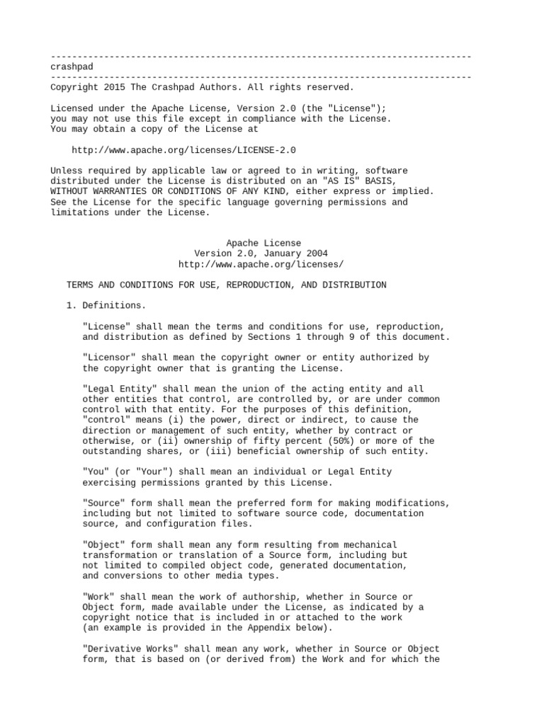 OSS LICENSE Crashpad Handler PDF License Copyright