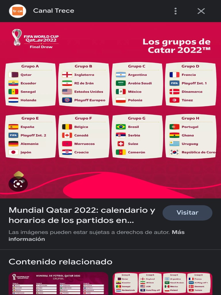 Tabla de Mundial 2022 Búsqueda de Google PDF