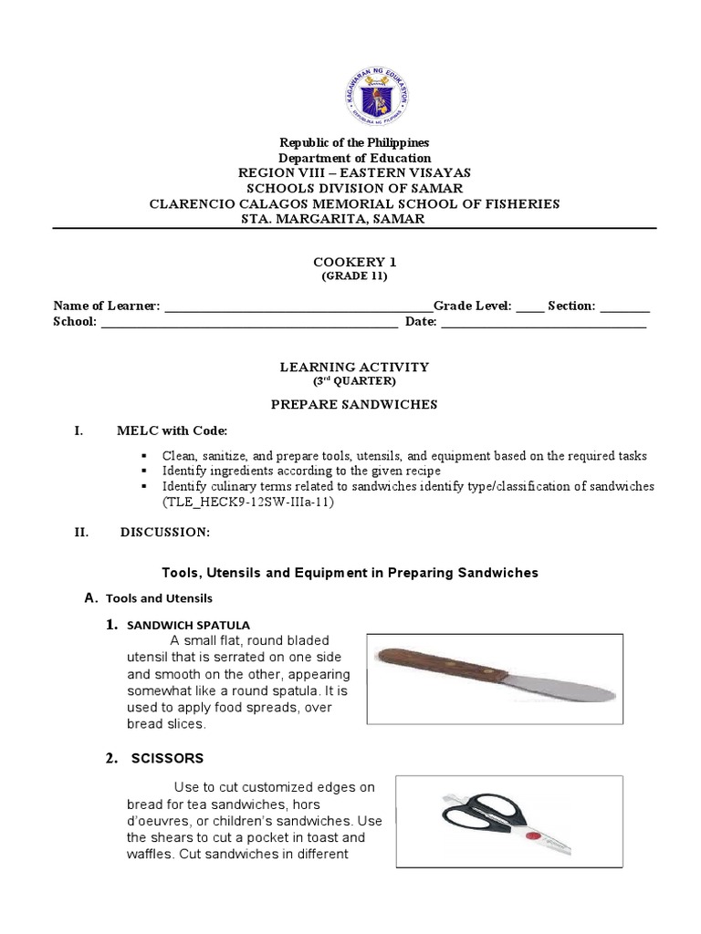 Preparing Sandwiches A Learning Activity on Identifying Tools