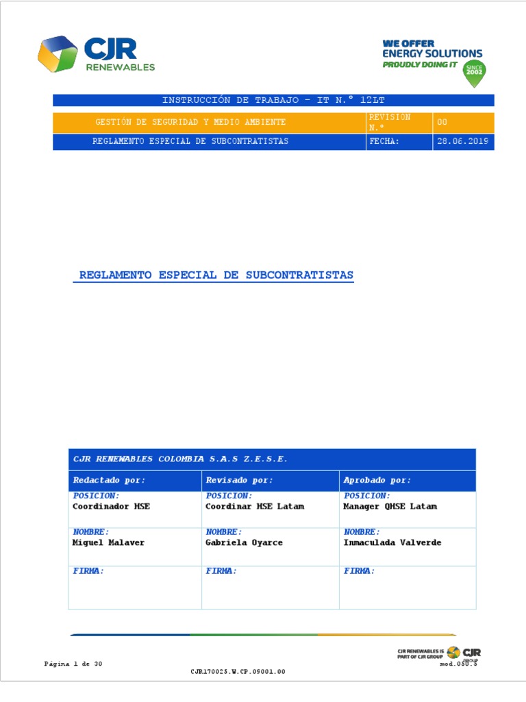 IT12LT Reg. Especial Subcont | PDF | Outsourcing | Seguridad y salud ...