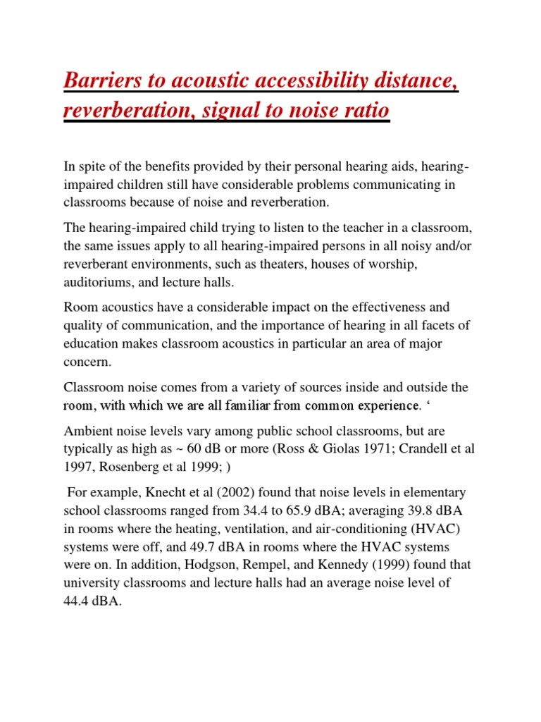 Classroom Acoustics for Hearing Impaired | PDF | Signal To Noise Ratio ...