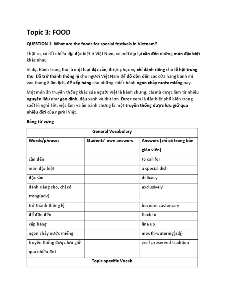 (Speaking) Food (Part 3) (Teacher) PDF