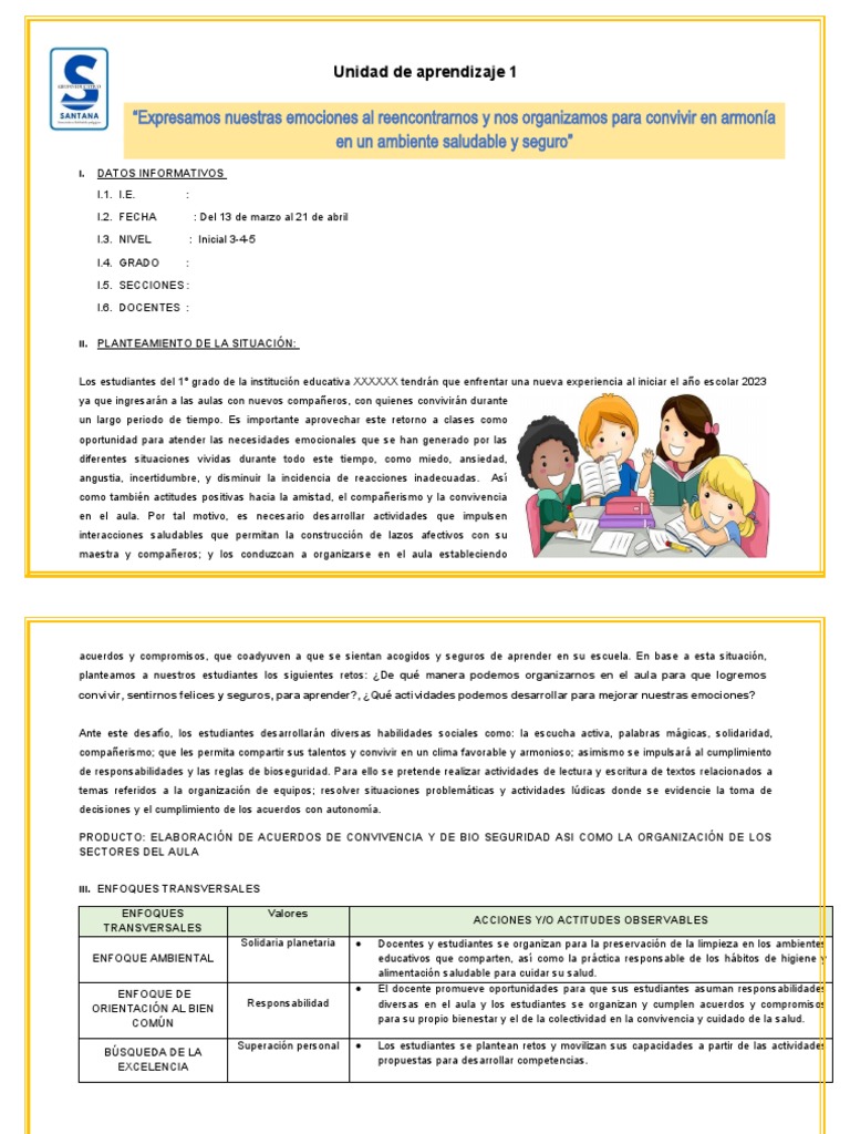 Unidad de Aprendizaje Inicial 3-5 Años | PDF | Aprendizaje | Las emociones