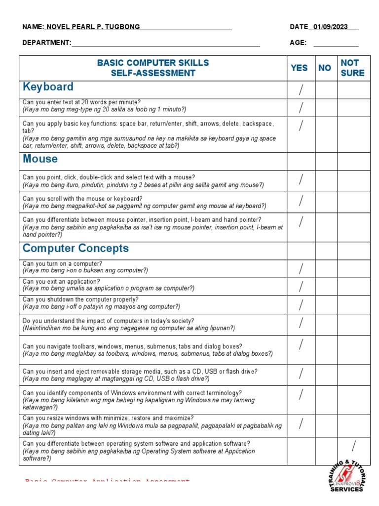 Basic Computer Skills Assessment Guide | PDF | Computer File ...