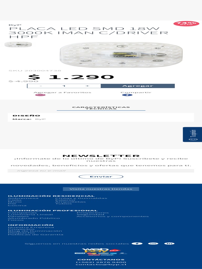 BP Iluminación PLACA LED SMD 18W 3000K IMAN CDRIVER HPF - Plafones ...