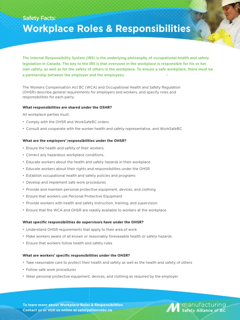 Workplace Roles & Responsibilities Guide | PDF | Occupational Safety ...