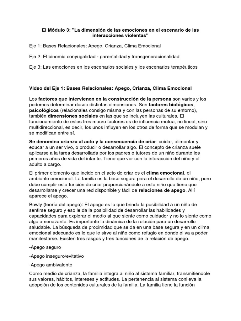 Teoricos Modulo 3 | PDF | Teoría de apego | Las emociones