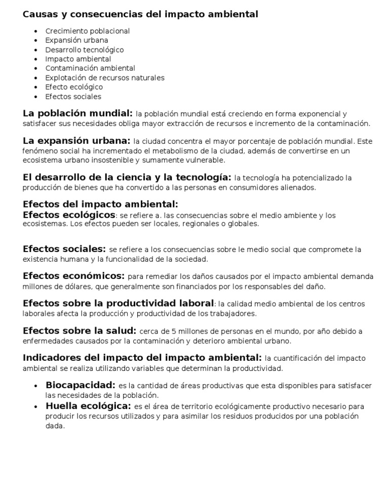 Causas y Consecuencias del Impacto Ambiental | PDF | Entorno natural ...