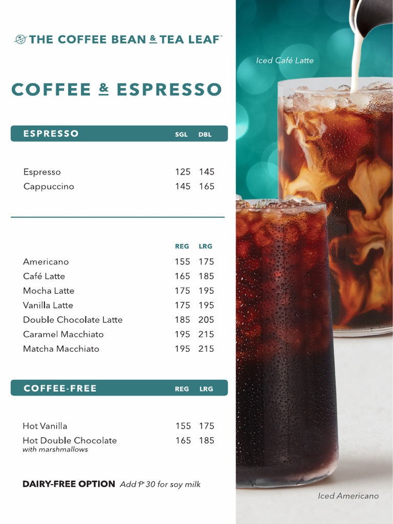 The Coffee Bean Tea Leaf ® Menu PDF