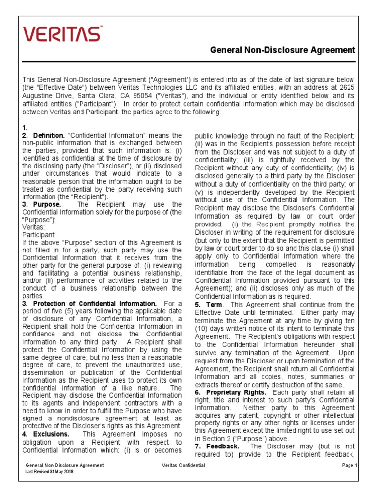 General Non-Disclosure Agreement Template | PDF | Non Disclosure ...