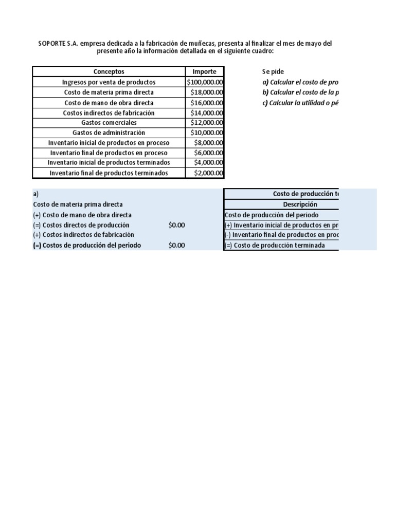 Cálculo de Costos y Utilidad Empresarial | PDF | Costo | Inventario