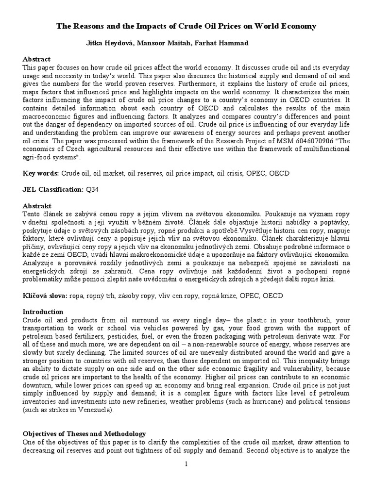 Impact of Crude Oil Prices on Economy | PDF