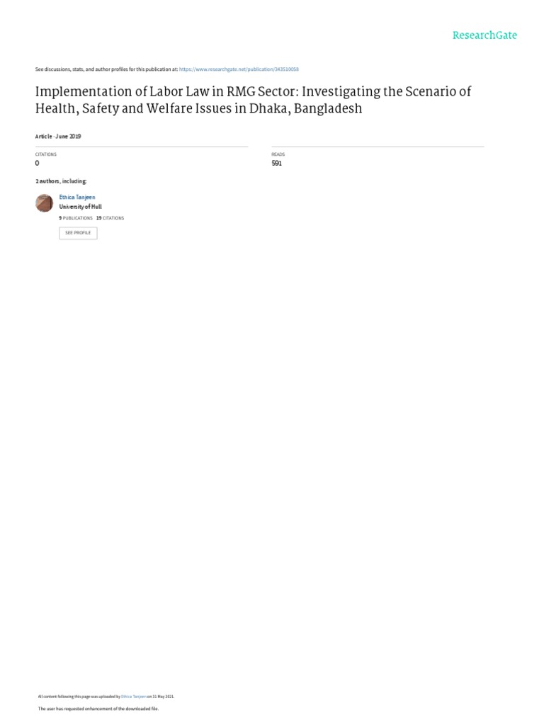 Implementation Of Labor Law In Rmg Sector Investigating The Scenario