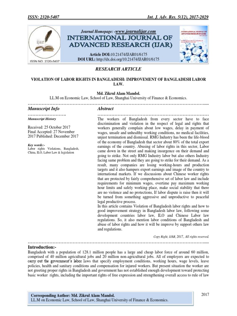 Violation Of Labor Rights In Bangladesh Improvement Of Bangladesh