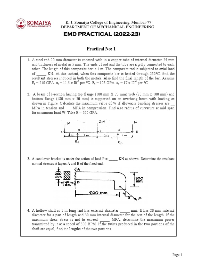 Emd Practical 2022 23 Pdf Bending Strength Of Materials