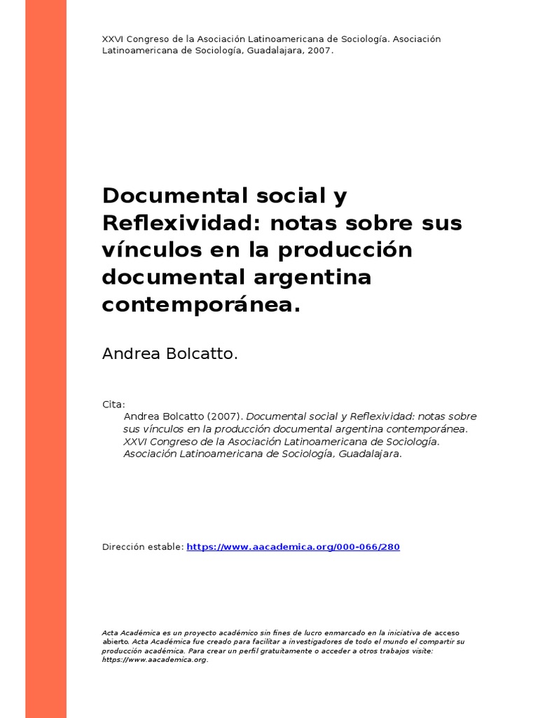 Andrea Bolcatto (2007) - Documental Social y Reflexividad Notas Sobre ...
