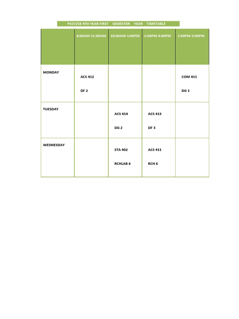 4th Year ACS Semester Timetable | PDF