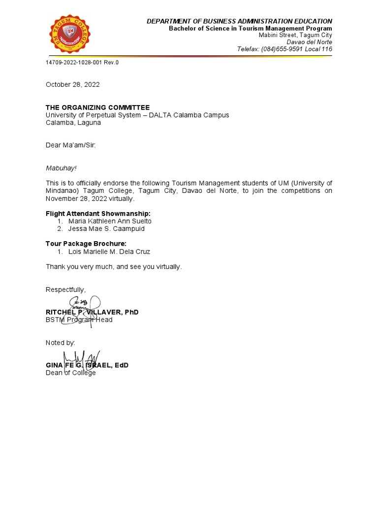 Endorsement Letter | PDF