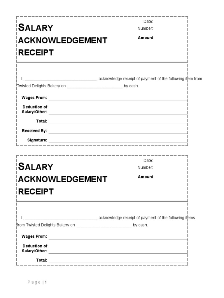 Salary Acknowledgement Receipt Template PDF