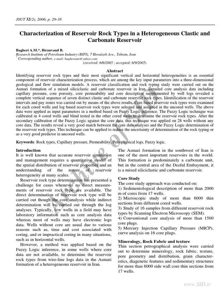 Archive of SID Characterization of Reservoir Rock Types in A