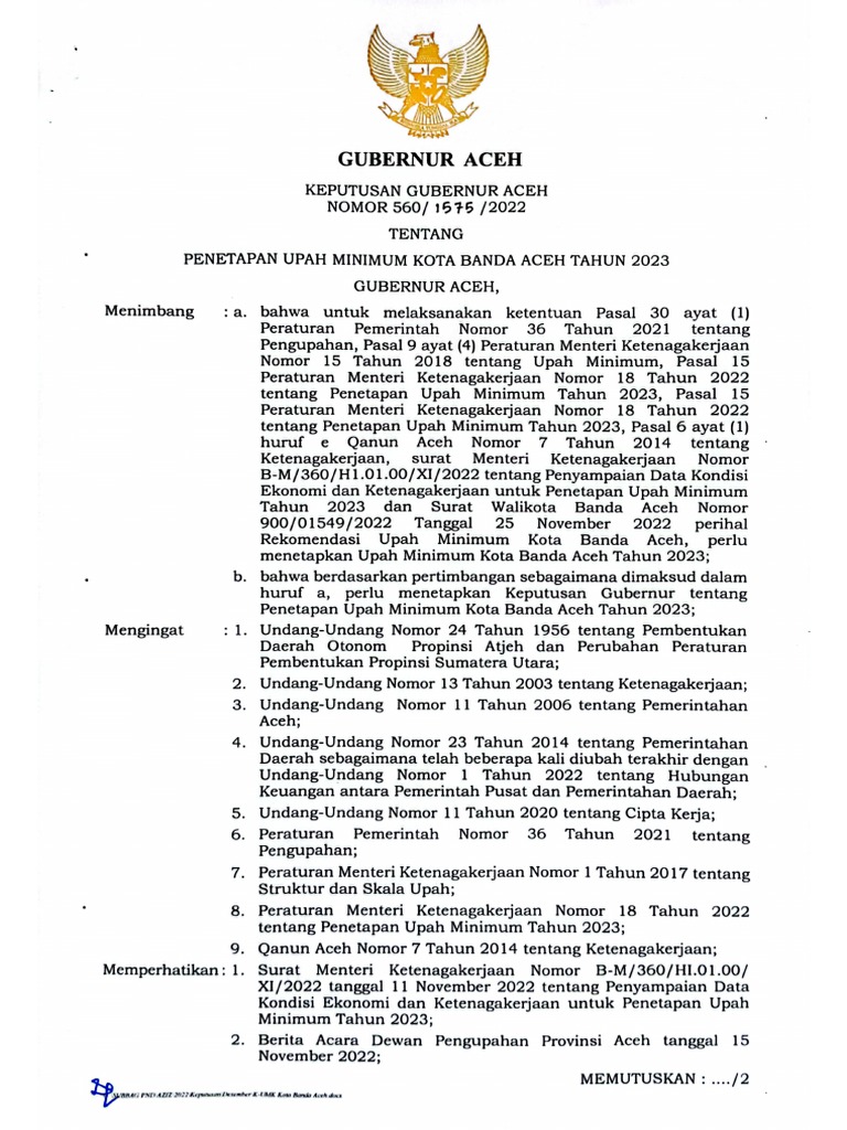 Banda Aceh UMK 2023 PDF