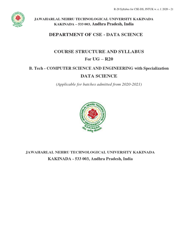 CSE Data Science Syllabus R20 JNTUK | PDF | Partial Differential ...