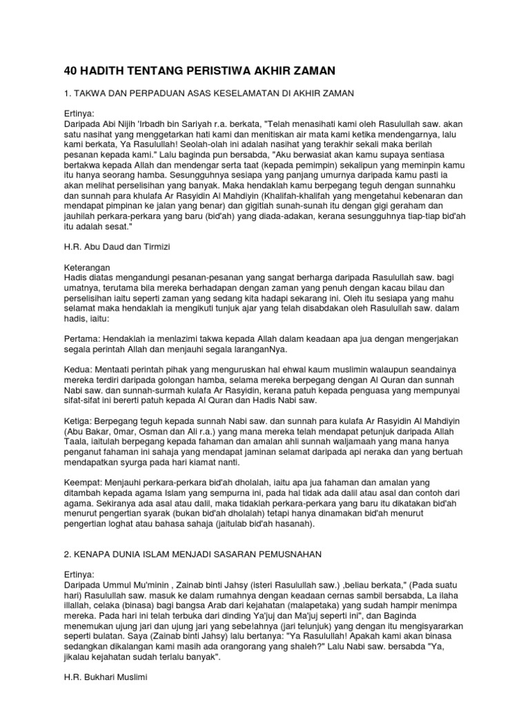 40 Hadith Tentang Peristiwa Akhir Zaman