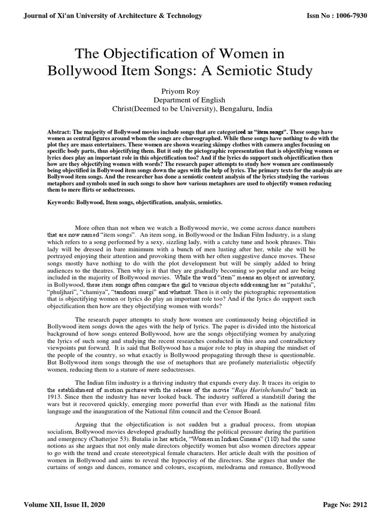 Objectification of Women in Bollywood Songs | PDF