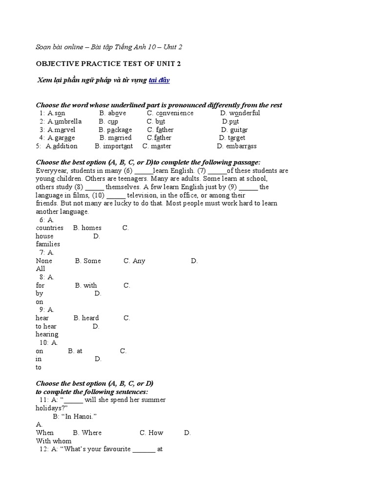 English 10 Unit 2 Practice Exercises | PDF | Career & Growth | Language ...