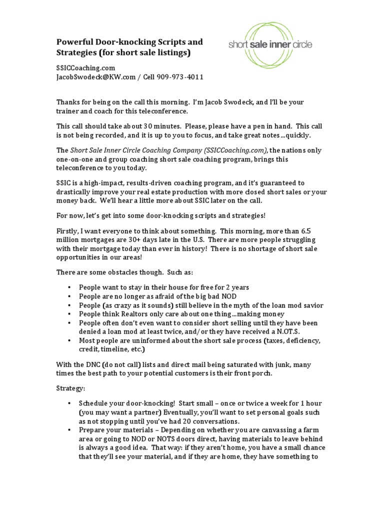 Powerful DoorKnocking Scripts and Strategies Student Version