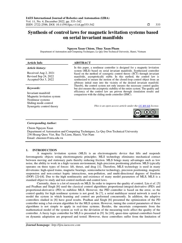 Synthesis of Control Laws For Magnetic Levitation Systems Based On ...