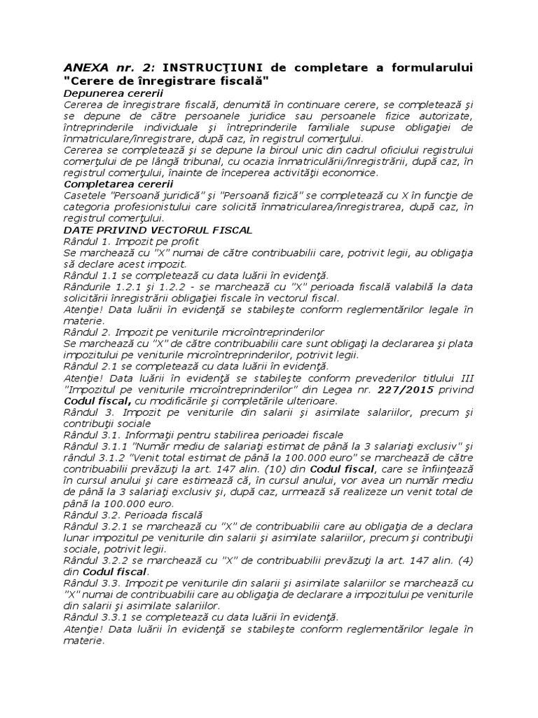 Instructiuni de Compl. Cerere de Inr. Fiscala | PDF