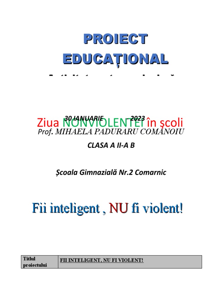 Proiectul Ziua Nonviolentei in Scoli 30 Ian. | PDF