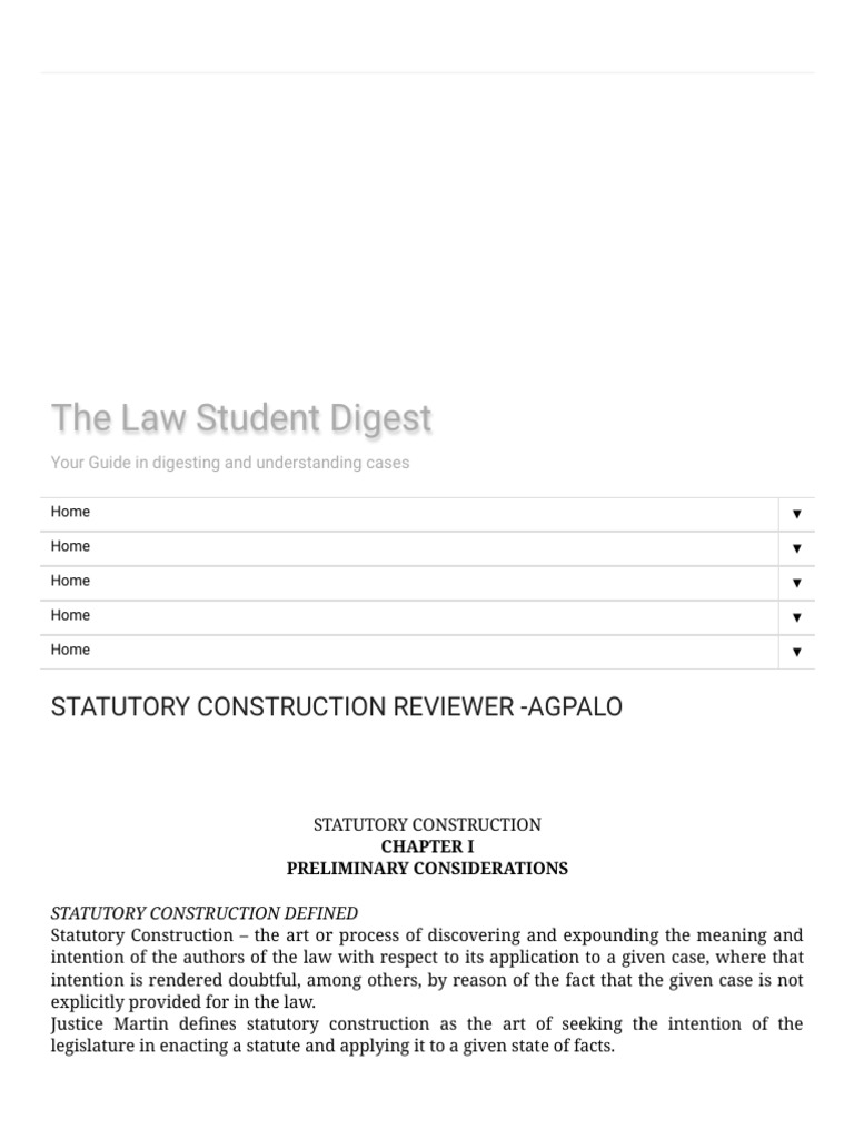 The Law Student Digest STATUTORY CONSTRUCTION REVIEWER AGPALO PDF