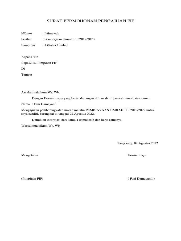 Surat Permohonan Pengajuan Fif | PDF