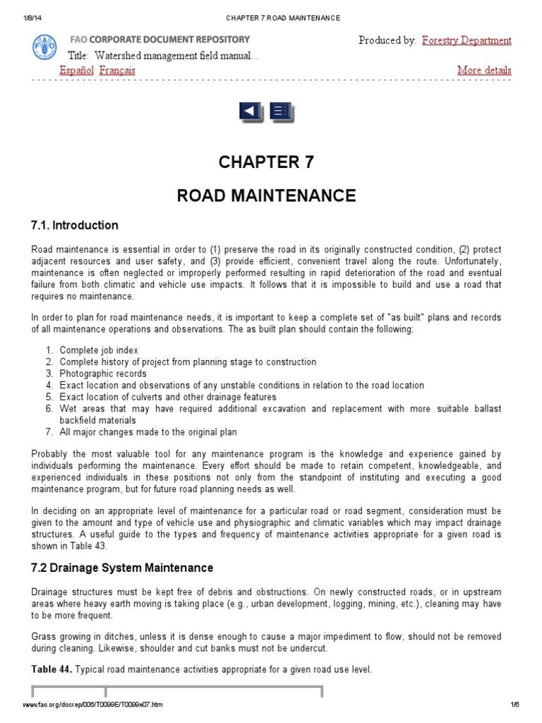 Chapter 7 Road Maintenance | PDF | Road | Surface Runoff