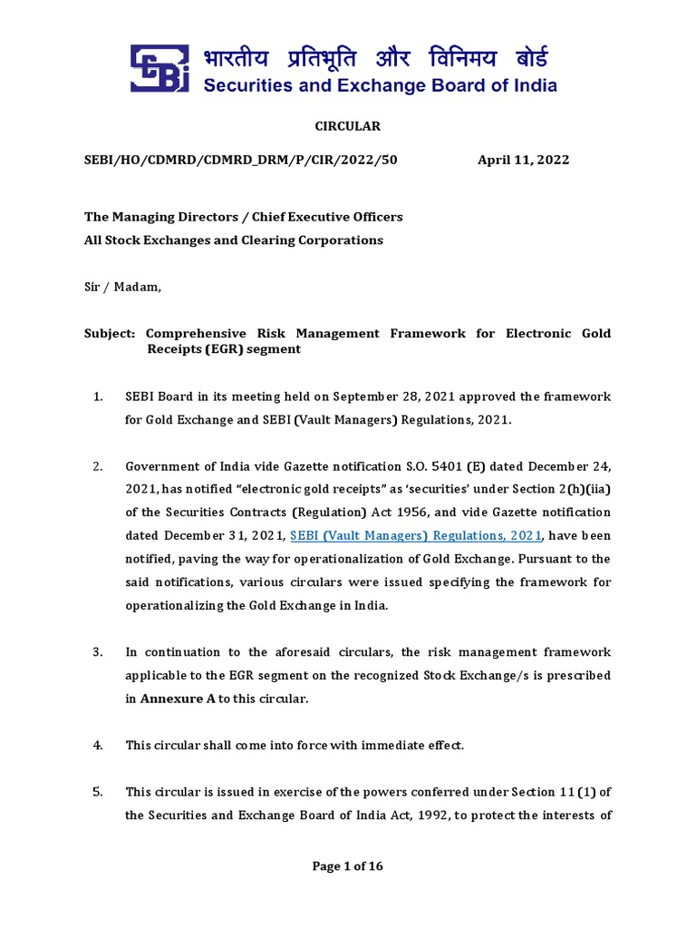 Risk Management Framework For Electronic Gold Receipts (EGR) PDF