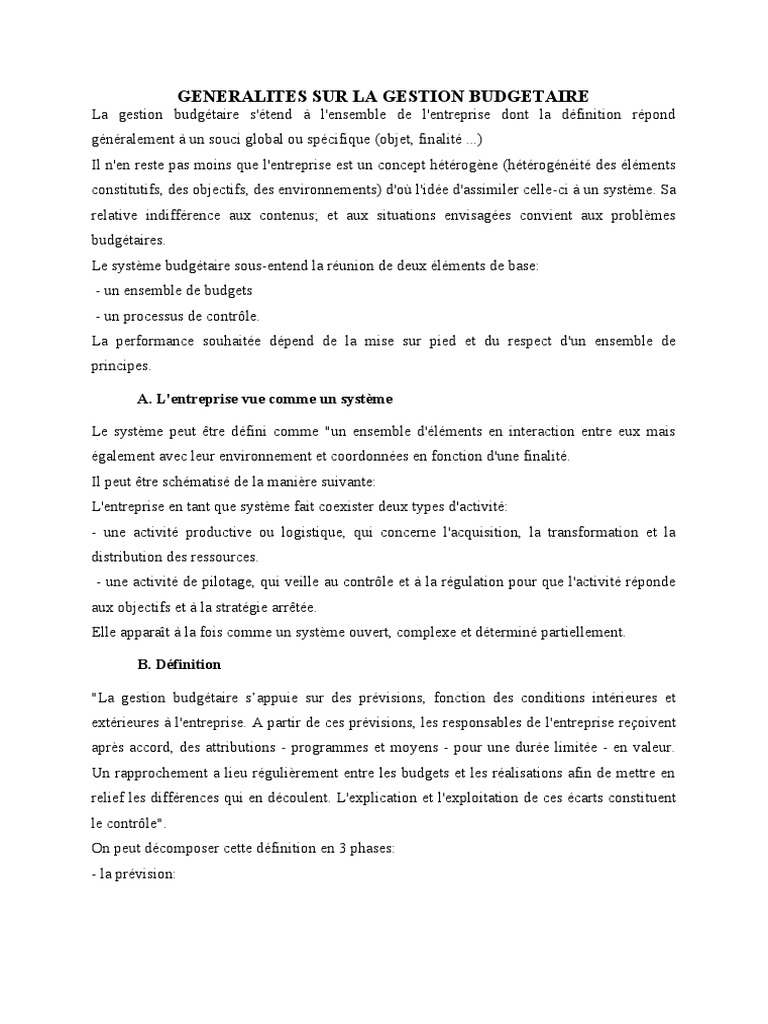 Generalites Sur La Gestion Budgetaire | PDF | Business | Budget
