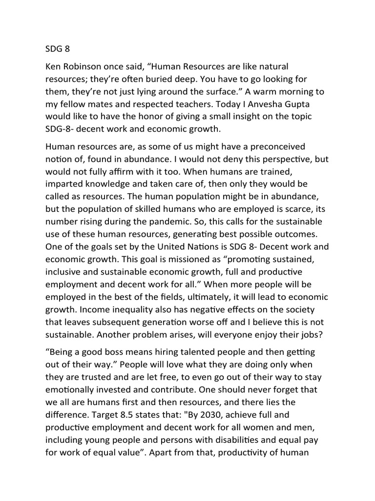 SDG 8 - Speech | PDF | Economic Growth | Economies
