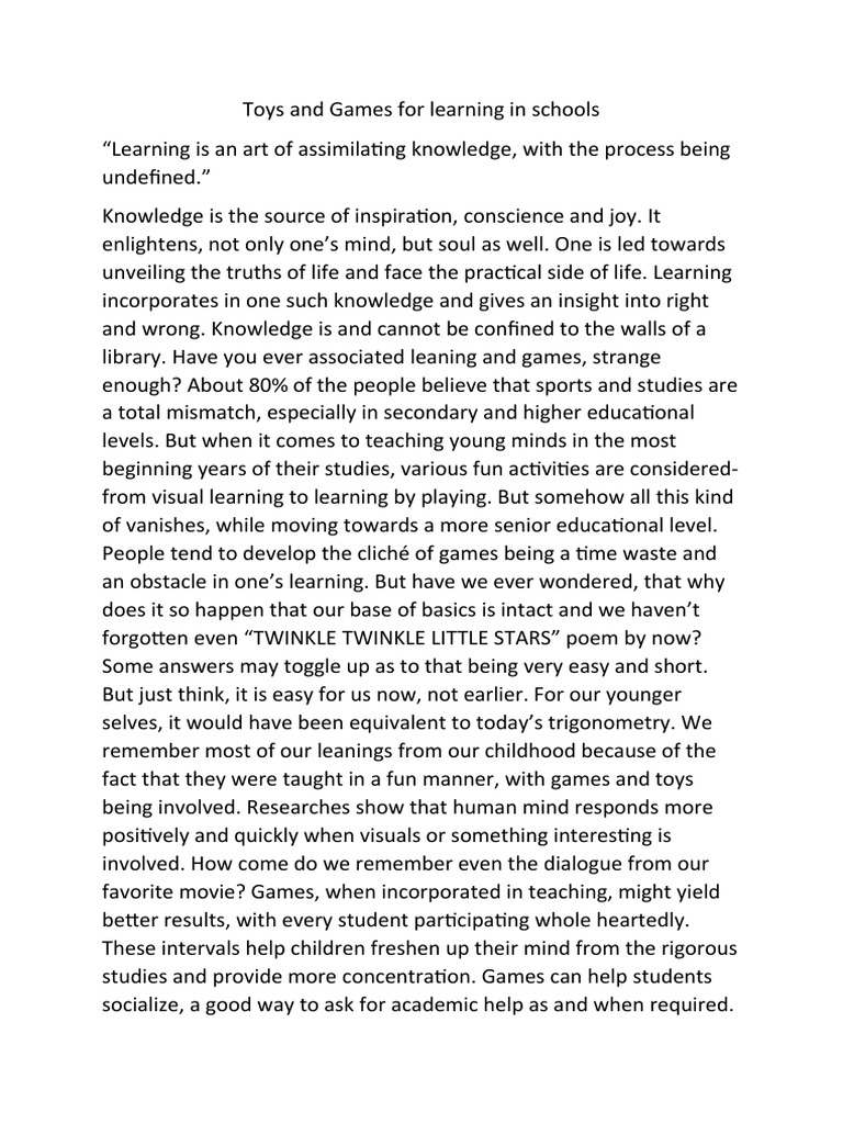 Toys and Games For Learning in Schools PDF Knowledge Cognition