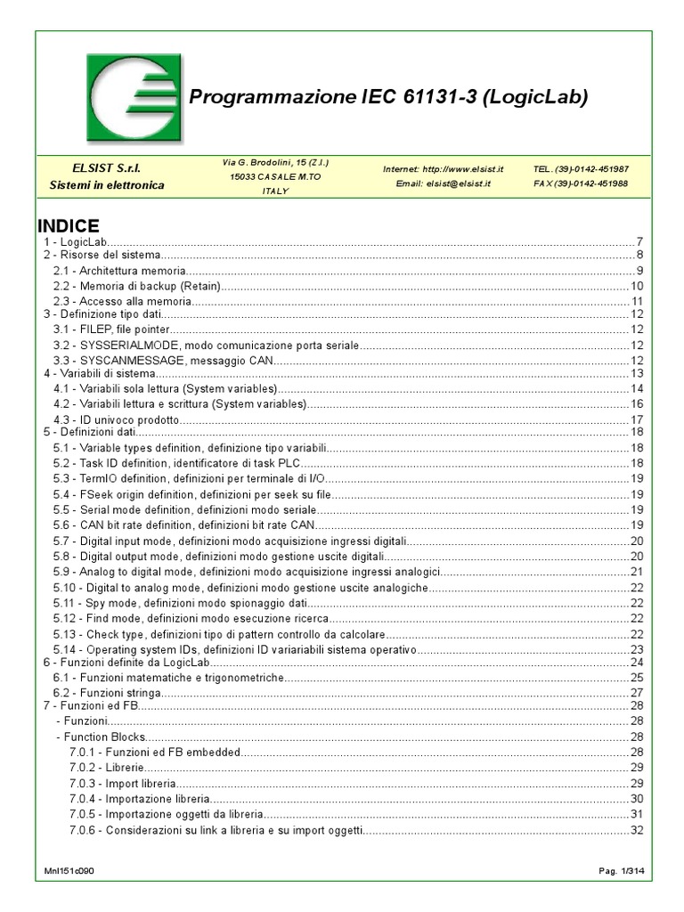 Programmazione IEC 61131-3 (LogicLab) | PDF