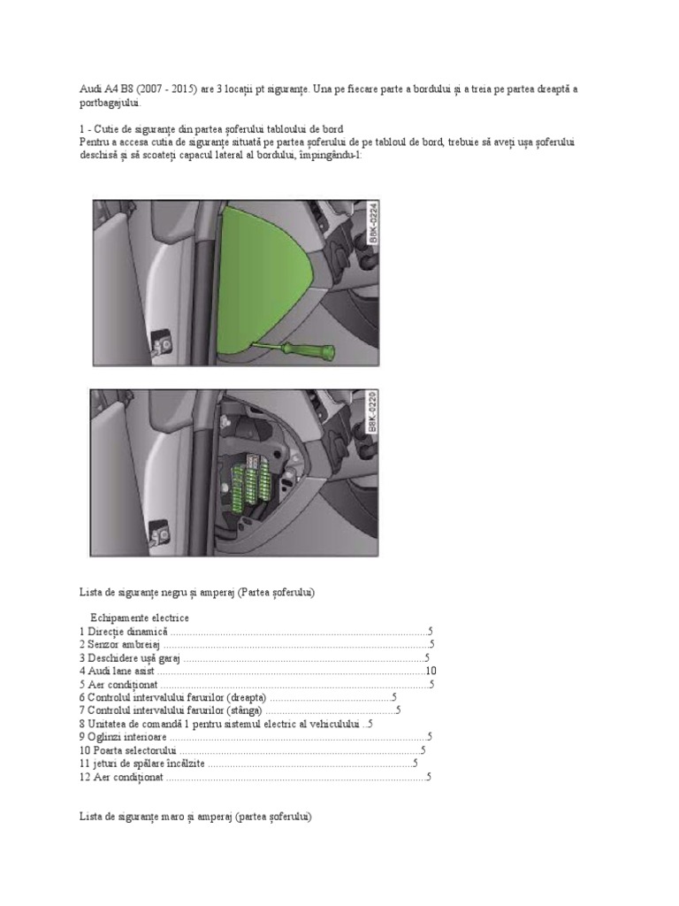 Sigurante Audi A4 B8 PDF