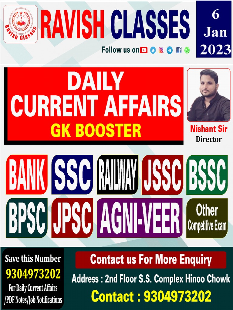 6 January 2023 Current Affairs Ravishsir Pdf