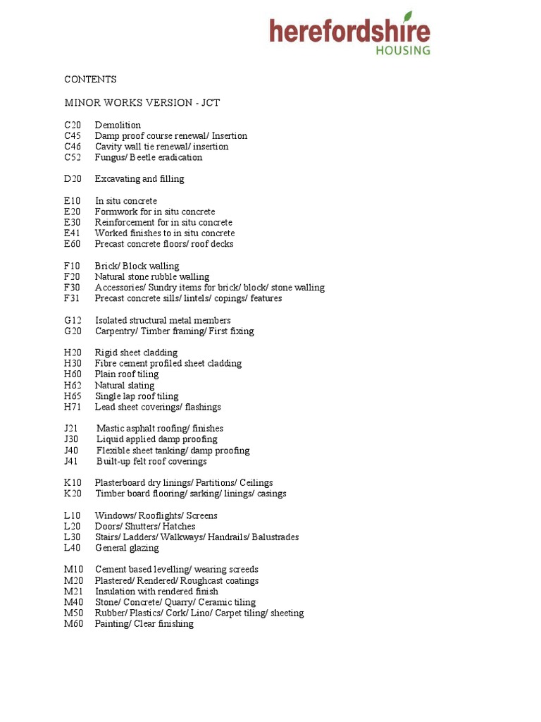 JCT Minor Works: Demolition & DPC Guide | PDF | Concrete | Brick