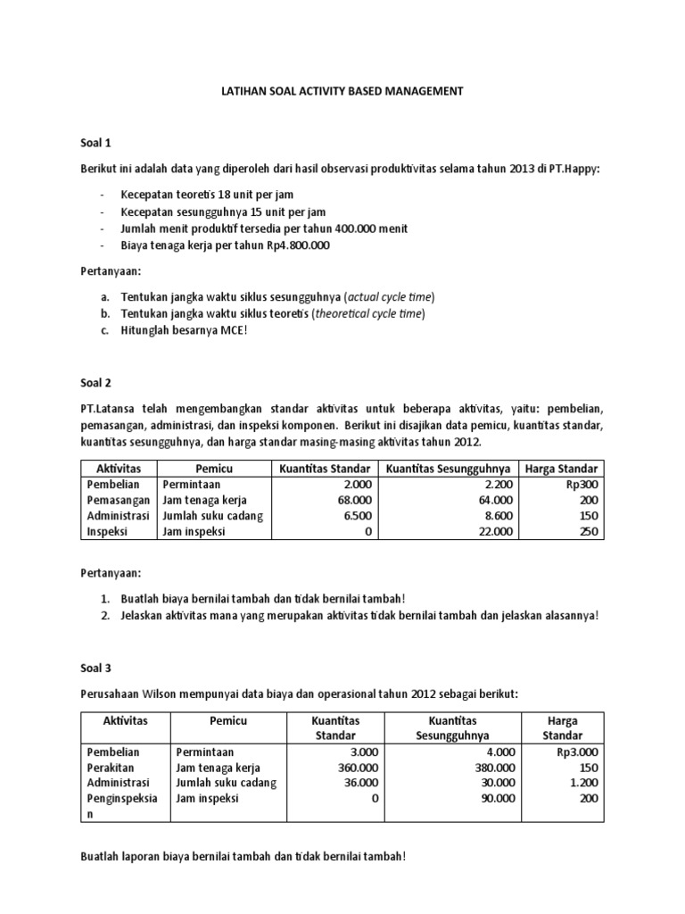 Latihan Soal Activity Based Management | PDF